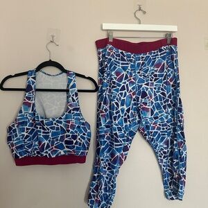 ACCEPTING ALL OFFERS Curve Blue Red Activewear Set geometric cut out design 3x